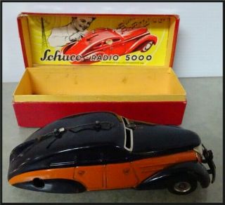 Vintage Schuco Radio 5000 Musical Wind Up Toy Car / No Key Germany