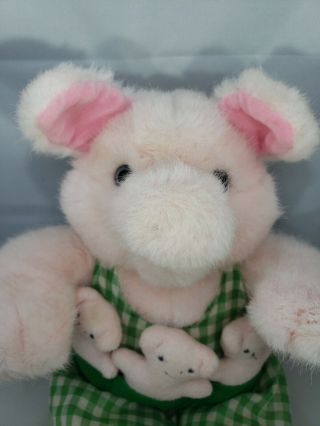 Dakin 1993 Plush Pink Mama Mom Pig with 3 Piglets Babies in Apron Pockets 16 