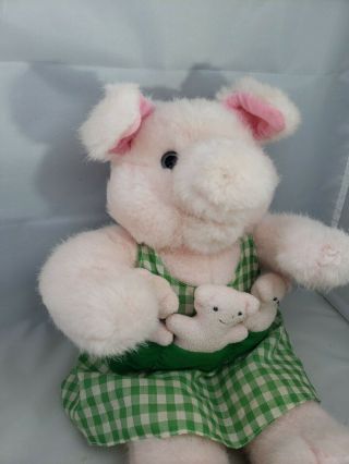 Dakin 1993 Plush Pink Mama Mom Pig with 3 Piglets Babies in Apron Pockets 16 