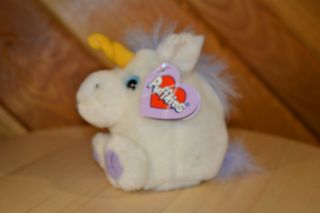 Vintage 1994 Puffkins Magic Purple White Unicorn Plush Stuffed Animal Toy Tags