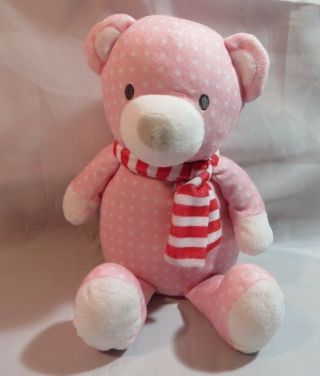 The Manhattan Toy Company Holiday Pattern Plush Bear " Sugar Plum " Pink White Sa9