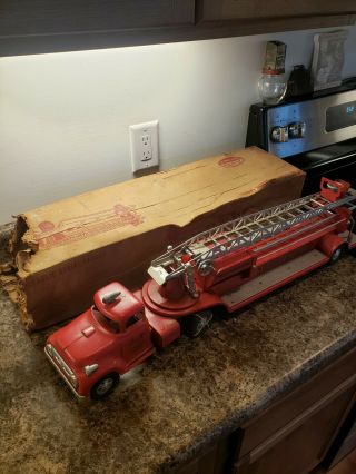 Vintage Tonka Toy 32 " Tfd No.  5 Red Aerial Ladder Fire Truck 1950s