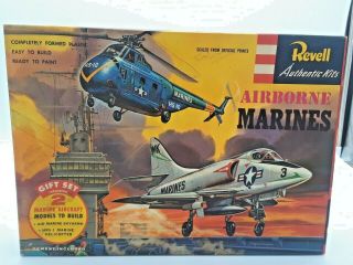 1956 Revell " Airborne Marines " Gift Set W/ Hrs - 1 Chopper & A - 4 Skyhawk.  Read On
