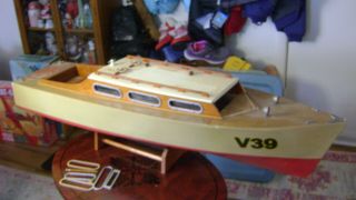 Old 41 - 42 " Chris Craft Style Cruiser Wood Toy Boat W/ Wood & Metal Parts V39