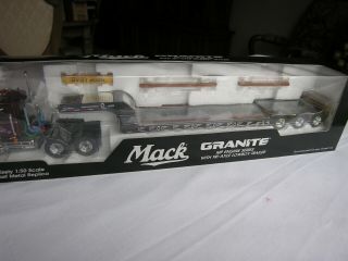 1st Gear 59 - 3102B Mack Granite MP w/Tri - Axle Lowboy Trl.  Red/Blk 1/50th 2