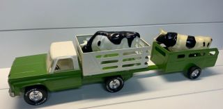 Vintage Nylint Pressed Steel Green Farm Truck And Trailer With 2 Cows