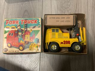 Vintage Modern Toys Japan Tin Litho Friction Fork Lift Truck 200 Yellow