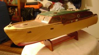 Old B/o 31 " Chris Craft Style Cabin Cruiser Wood Toy Boat / Kit Built - 1950s