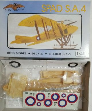 2000 Spin Model 48004 Spad S.  A.  4 - 1/48 Scale Resin Kit W/ P.  E.  Parts