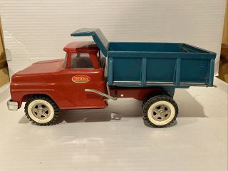Vintage Tonka Red And Green Dump Truck With White Wall Tires