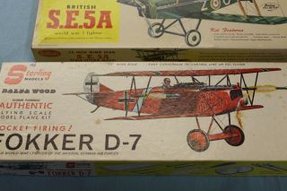 Sterling And Guillows Balsa Plane Kits,  1 Fokker D - 7,  1 S.  E.  5a,  Vintage