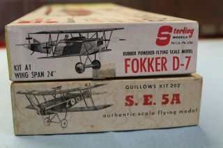 Sterling and Guillows Balsa Plane Kits,  1 Fokker D - 7,  1 S.  E.  5A,  Vintage 3