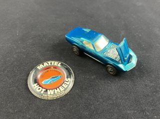 Vintage Redline Hot Wheel 1968 Custom Corvette Blue Aqua With Badge
