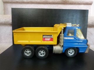 Vintage Structo Hydraulic Dump Truck Blue Yellow Metal Plastic 1960s 1970s