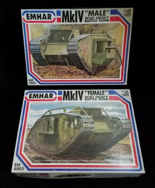 2 Emhar Model Kits Mkiv Male & Female Wwi Heavy Battle Tank 4001 4002