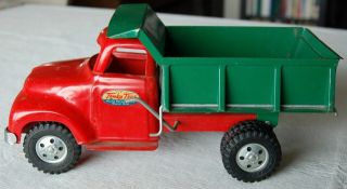 Vintage Tonka Metal Dump Truck Red Cab And Green Bed 1950 " S Good Shape
