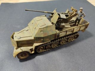 Built - Up 1/35 Wwii German Armored Half - Track Truck With Flak Gun Plastic Model