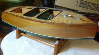 Old 22 " Chris Craft Style Wood Toy Boat / Dual Cockpit W/ Hatch / Gas Or B/o
