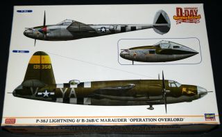 Hasegawa 1/72 Martin B - 26b/c Marauder & Lockheed P - 38j Lightning D - Day Special