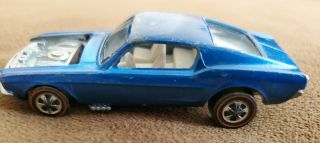 Vintage 1968 Hot Wheels Redline Custom Mustang Blue Us White Interior