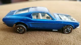 Vintage 1968 Hot Wheels Redline Custom Mustang Blue US White Interior 2