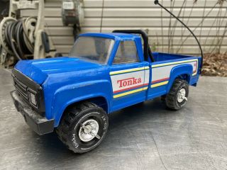 Vintage Tonka Blue 4x4 Metal Pick Up Truck 1980s Motorcycle Ford Chevy