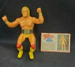 8 " Vintage Wwf Hulk Hogan With Belt Rubber Wrestling Figure With Superstar Card.