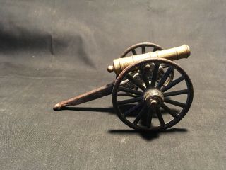 Old Cast Iron Military Cannon Black Gold Tone 5 " X 3 1/4 "