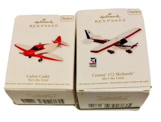 2 Hallmark Planes Ornaments Cessna 172 Skyhawk Culver Cadet