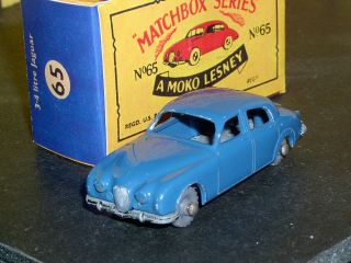 Matchbox Moko Lesney Jaguar 3.  4 L Blue 20gpw D - R 65 A2 Sc3 Nm Crafted Box