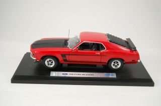 1969 Ford Mustang Boss 302 Red & Black Welly 1/18 Die Cast With Stand