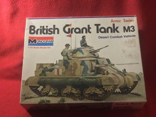 Vintage 1973 Monogram British Grant Tank M3 1/32 Model Kit Armor Series