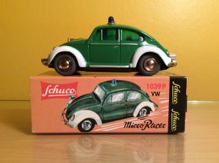 Schuco 1039p Micro Racer Vw Beetle Police Clockwork Boxed