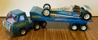 Vintage Buddy L Goodyear Transport Truck & Trailer With Dragster Car