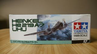 Tamiya 1/48 Plastic Model Kit Heinkel He 219 A - 7 UHU 61057 Open Box Complete 2