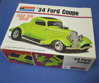 Monogram 34 Ford Coupe Early Iron 1:24 Scale Model Kit 8281 Unbuilt Openbox 1973