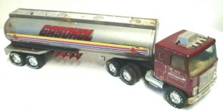 Vintage Nylint Gmc Semi Truck & Gasohol Tanker Trailer Pressed Steel Toy