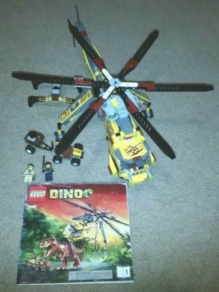 Lego 5886 Dino Hunter (customized) Helicopter & Cart (no T - Rex) 2 Mini Figures