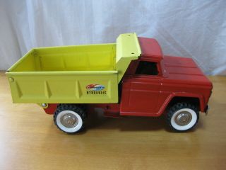 Vintage 1966 Structo Pressed Steel Hydraulic Dump Truck Yellow & Red