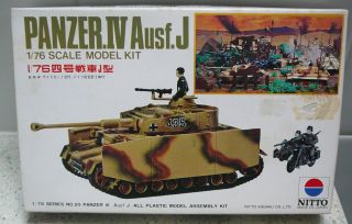 Nitto 1:76 Scale Panzer.  Iv Ausf.  J And Bmw Motorcycle With Sidecar Model Kit Mib