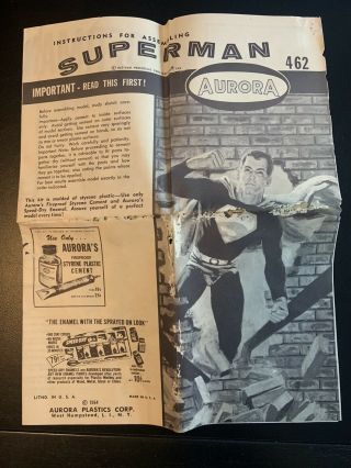Vintage Aurora Superman Model Kit Plans/instruction Sheet 1964