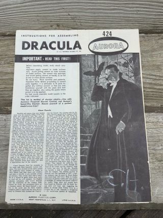 Vintage 1962 Aurora Dracula Model Kit Instructions/plans