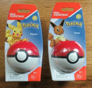 Mega Construx Pokemon Poke Ball Series 1 Pikachu Fjn61,  Eevee Dyf06 - - New/sealed