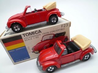 Vintage Tomica F23 Volkswagen Beetle Karmann Cabrio Pair,  Box 1970s Htf