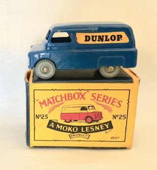 Matchbox Moko Lesney No.  25 Dunlop Van & Box 1956 Metal Wheels