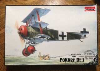 Fokker Dr.  1 Triplane - Roden 1/32 Scale Unassembled Ww1 Aircraft Kit Ro 601