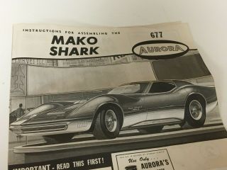Vintage Estate 1967 Aurora 677 - 100 Mako Shark Corvette Model 1:32 Instructions
