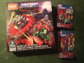 Mega Construx Master Of The Universe Battle Cat Roton With Fisto Teela Figures