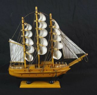 Vintage Wood Model Clipper Ship Schooner Cloth Sail Boat Wooden