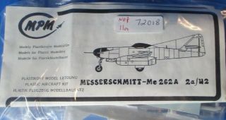 Mpm 1:72 Messerschmitt Me 262 A - 2a/u2 Plastic Aircraft Model Kit 72018u1